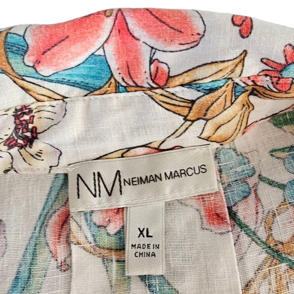 Neiman Marcus Womens 100% Linen Button Front Shirt, Floral, Tropical, Size XL - Picture 7 of 10
